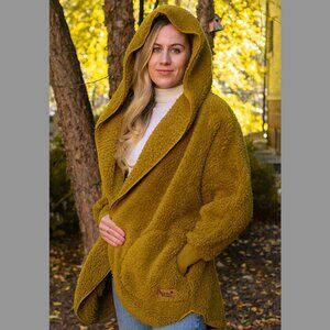 Nordic Beach Sherpa Hooded Long Sleeve Cardigan Fleece In Char Teaz One Size